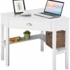 LDAILY | Ldaily Corner Desk For Small Space, Compact Writing Table With Drawer And Shelves, Space Saving Study Modern Workstation, Laptop Corner Computer Desk For Home, Office (White)