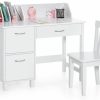 Costzon | Costzon Kids Desk And Chair Set, Children Wooden School Learning Table W/Drawer & Storage Cabinets, Student Writing Computer Workstation For Bedroom & Study Room, Gift For Ages 3-8 (White)