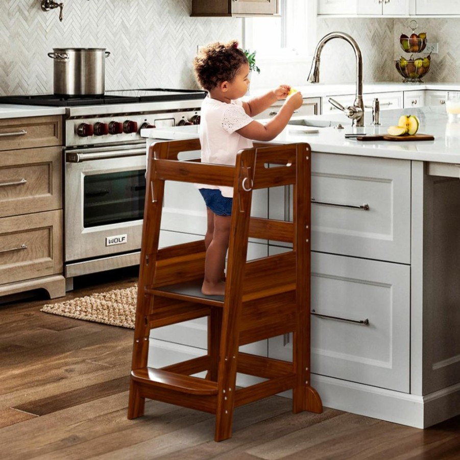 TOETOL | Toetol Bamboo Toddler Kitchen Step Stool Helper Standing Tower Height Adjustable With Anti-Slip Protection