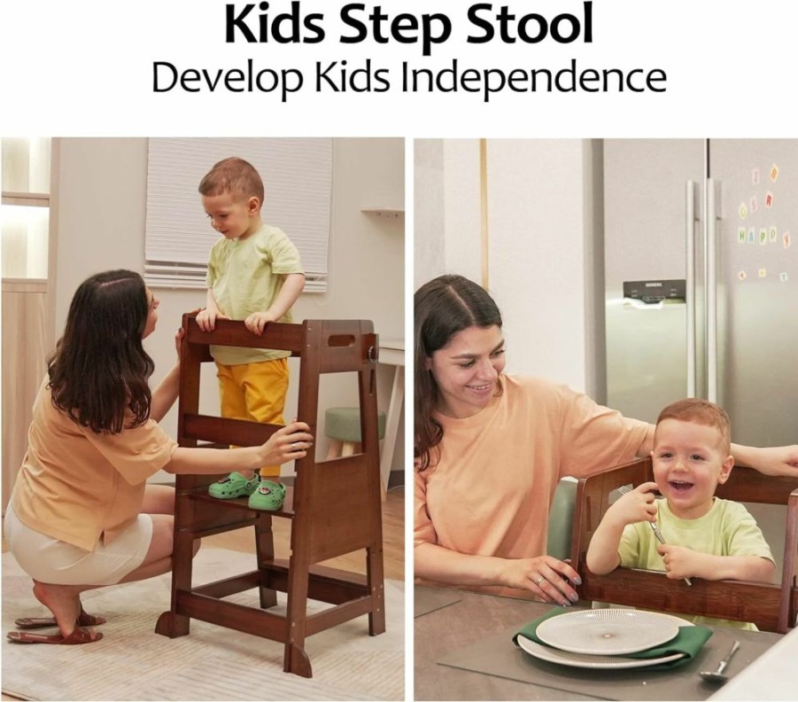 TOETOL | Toetol Bamboo Toddler Kitchen Step Stool Helper Standing Tower Height Adjustable With Anti-Slip Protection