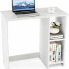 Tangkula | Tangkula Small White Desk With Shelves, Compact Small Desk For Small Space, Study Writing Desk With 2 Tier Shelves, Modern Simple Style Laptop Desk, Pc Desk, Kid'S Desk, White