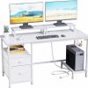 Furologee | Furologee White Computer Desk With Drawer And Power Outlets, 55" Large Gaming Desk With Fabric File Cabinet And 2 Movable Monitor Shelves, Writing Table With Cpu Stand And 2 Hooks For Home Office