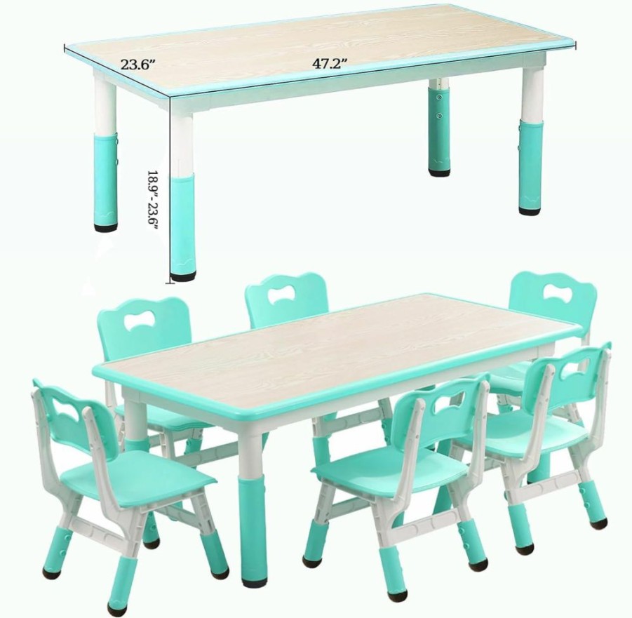 GAOMON | Gaomon Kids Table And 6 Chair Set,Height Adjustable Toddler Arts & Crafts Table And Chair Set For Ages 2-10,Max 300Lbs Kids Activity Art Table For Classroom Daycares,Home