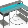 SUPERJARE | Superjare L Shaped Gaming Desk With Led Lights & Power Outlets, Reversible Computer Desk With Shelves & Drawer, Corner Desk Home Office Desk, Rustic Brown