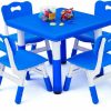 BBTO | Bbto Kids Study Table And 4 Chair Set Height Adjustable Children Table And Chairs Set Kids Dining Table With Chairs For Toddler Ages 3-10, For Daycare, Classroom, Easy To Wipe (Dark Blue)