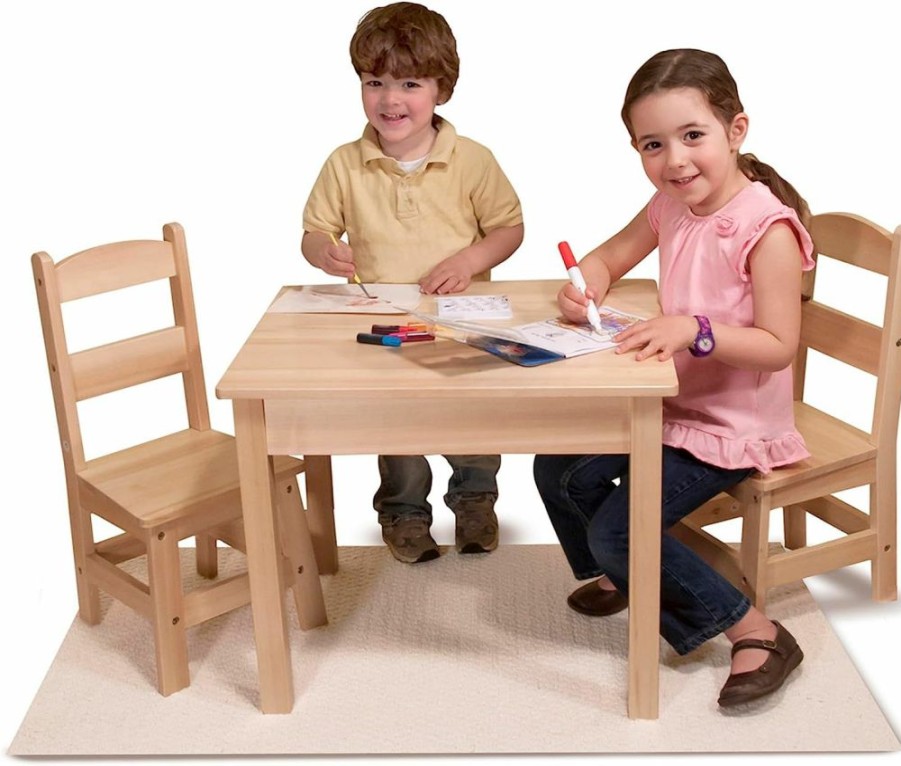 Melissa & Doug | Melissa & Doug Solid Wood Table And 2 Chairs Set - Light Finish Furniture For Playroom,Blonde