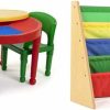 Humble Crew | Humble Crew, Red/Green/Blue Kids 2-In-1 Plastic Building Blocks-Compatible Activity Table And 2 Chairs Set, Round, Primary Colors & Natural/Primary Kids Book Rack Storage Bookshelf