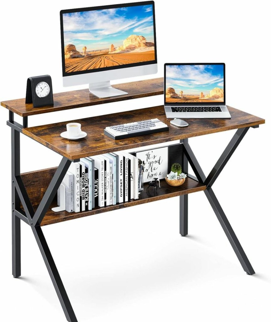 ODK | Odk Small Desk, 27.5 Inch Small Computer Desk For Small Spaces, Compact Desk With Storage, Tiny Desk Study Desk With Monitor Stand For Home Office, Pink