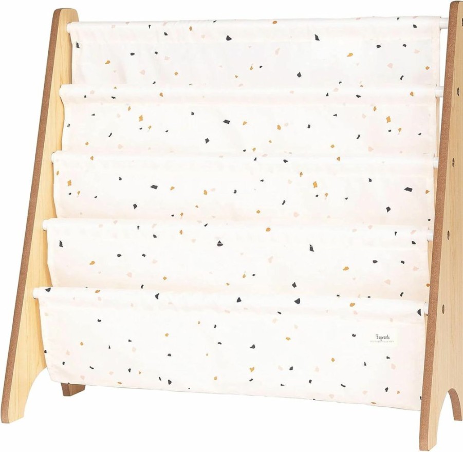 3 Sprouts | 3 Sprouts Recycled Fabric Kids Book Rack Storage Bookshelf Organizer In Cream Terrazzo For Ages 3+