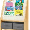 OOOK | Oook Solid Wooden Bookshelf For Kids, 27.6" L X 11" W X 34" H Toddler Bookshelf Equipped With 4 Sling Bookshelf, 2 Toy Organizer Shelves And Storage Boxes