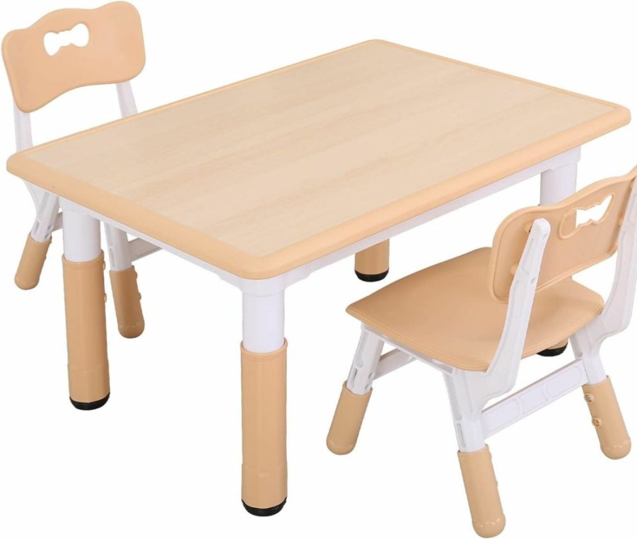 UNICOO | Unicoo - Kids Study Table And Chairs Set, Height Adjustable Plastic Children Art Desk With 2 Seats, Multi Activity Table Set (Maple Top With Natural Border) By-60-Mn