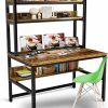 Aquzee | Aquzee Computer Desk With Hutch & Bookshelf, Home Office Desk With Space Saving Design, Metal Legs Industrial Table With Upper Storage Shelves For Study Writing/Workstation, 47 Inches Rustic