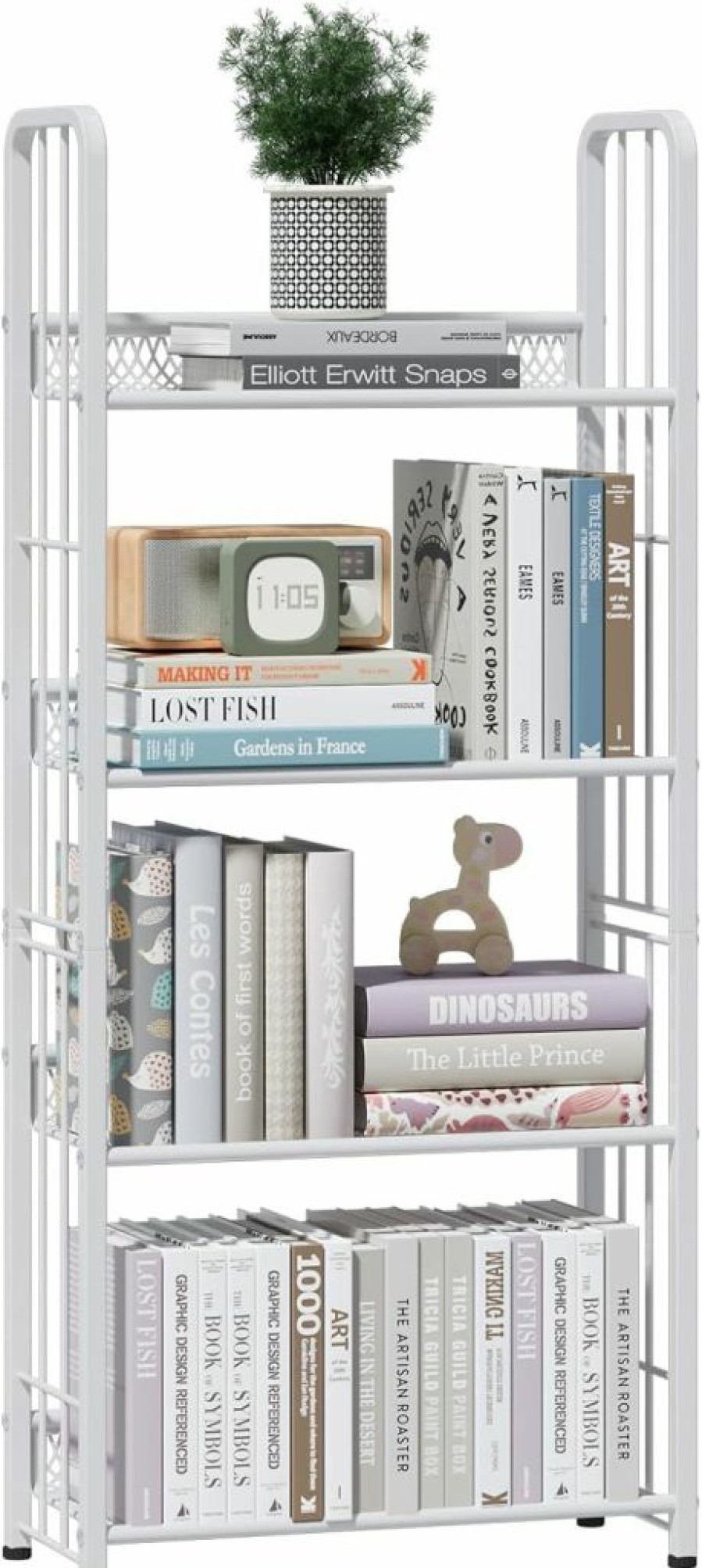 Azheruol | Azheruol Bookshelf Storage Shelf Bookcase Freestanding Storage Stand Book Organizer For Living Room, Bedroom, Kitchen, Rust Resistance,Easy Assembly Multi-Functional Organizer(3 Tiers,White)