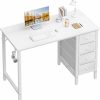 Lufeiya | Lufeiya Small White Desk With Drawers - 40 Inch Kids Girls Teen Cute Study Desk For Bedroom Work, Computer Writing Table Desks With Fabric Drawer For Small Spaces Home Office