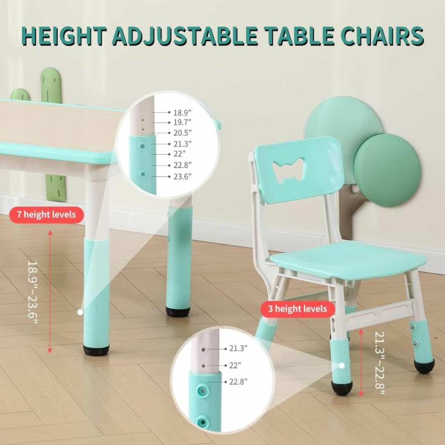 JIAOQIU | Jiaoqiu Kids Table And Chair Set Height Adjustable Toddler Table And 4 Chairs Set Kid Activity Art Table Max Load 330Lb Plastic Children Study Table For School Home Graffiti Table For Ages 2-12 Green