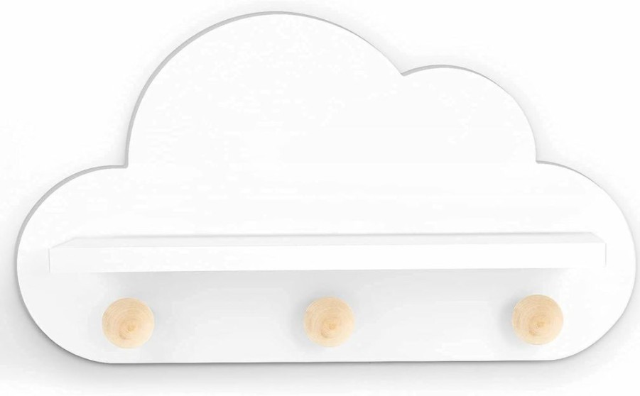 TopKai | Floating Cloud Shelf For Kids Room Or Cloud Decor With Wooden Knobs- Durable, Stylish & Easy Installation, For Kids Nursery & Bedroom Cloud Room Decor, White, 40X23X10 Cm