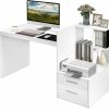 Tangkula | Tangkula White Desk With 2 Storage Drawers & Bookshelf, Home Office Desk With Corner Bookshelf & Printer Stand, Small Writing Study Desk For Small Space, Modern Vanity Table For Bedroom (White)