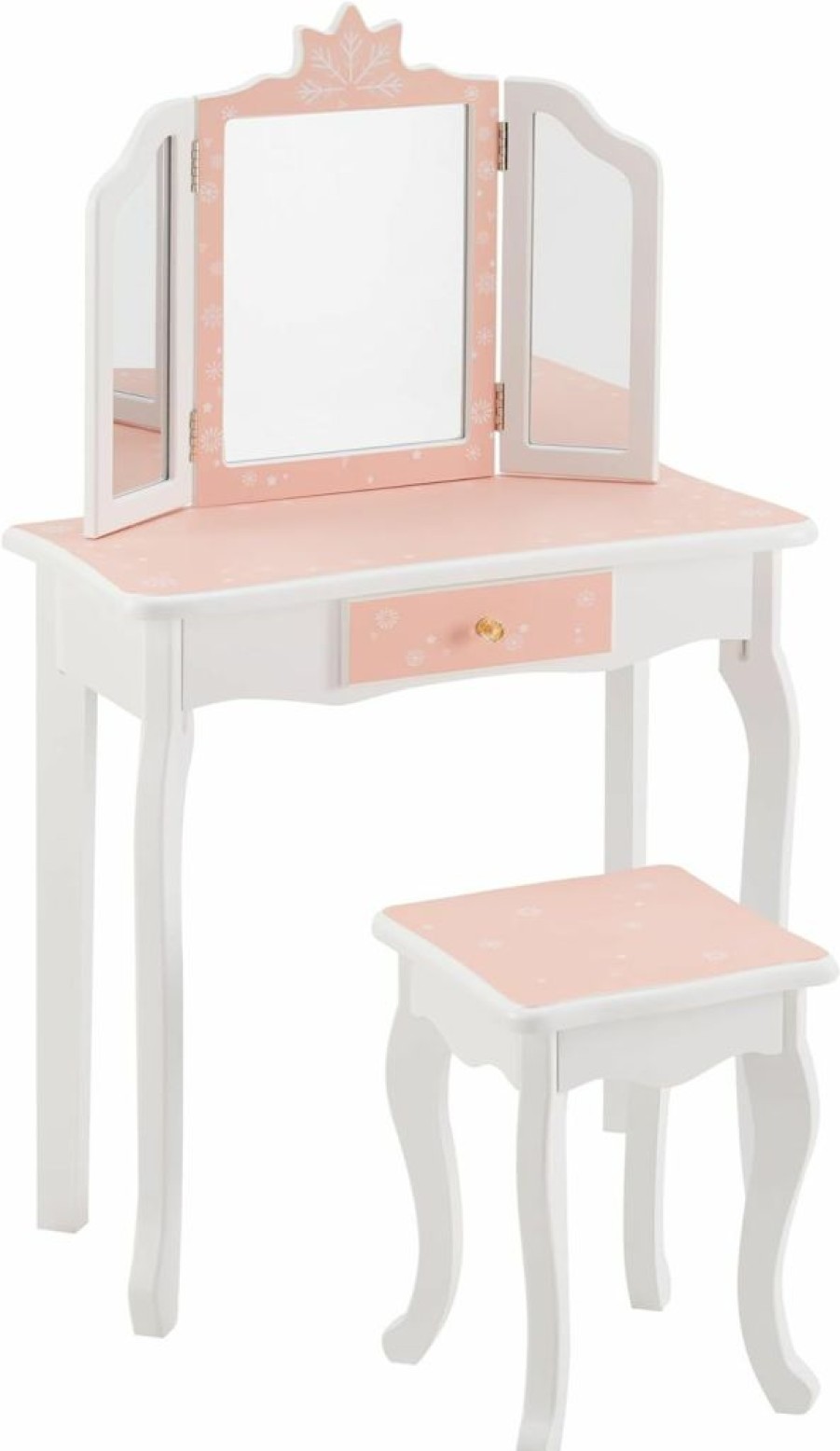 MOUDS | Kids Vanity Table & Stool Set, Girls Vanity Set With Detachable Tri-Folding Mirror And Drawer, 2 In 1 Princess Makeup Dressing Table And Writing Desk For Girls, Kids Age 3-8 (Black)