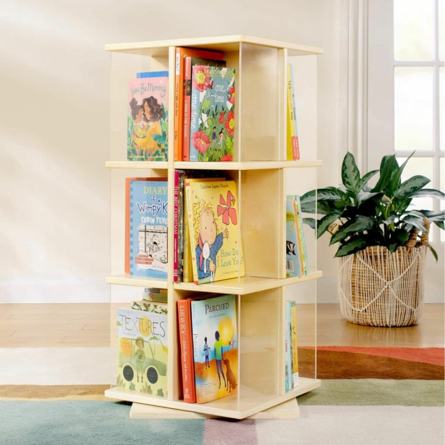 Guidecraft | Guidecraft Edq Rotating Book Display - Birch: Spinning Plywood Storage Bookshelf With Acrylic Windows For Kids Classroom, Playroom, Or Bedroom