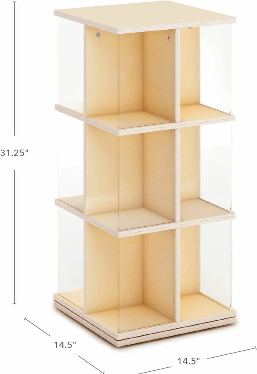 Guidecraft | Guidecraft Edq Rotating Book Display - Birch: Spinning Plywood Storage Bookshelf With Acrylic Windows For Kids Classroom, Playroom, Or Bedroom