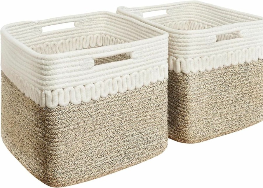 AROPEME | Aropeme 2-Pack Small Storage Basket, 11\"X11\"X11\" Cube Storage Bins For Shelf, Toy Basket For Baby Kids, Cotton Rope Baskets For Organizing, Woven Basket For Nursery Closet Laundry Books Cloths, Grey