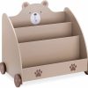 Navaris | Navaris Kids Bookcase - Childrens Bookshelf With Wheels And 3 Book Storage Shelves - Childs Bookshelves For Bedroom Or Play Room - Brown Bear Design