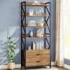 Tribesigns | Tribesigns Bookshelf With Drawers, 70.8" Industrial Bookcase With 2 Drawers, 5 Shelf Open Shelf For Storage, Wood Book Shelf For Living Room, Bedroom, Home, Office (Brown, 1Pc)