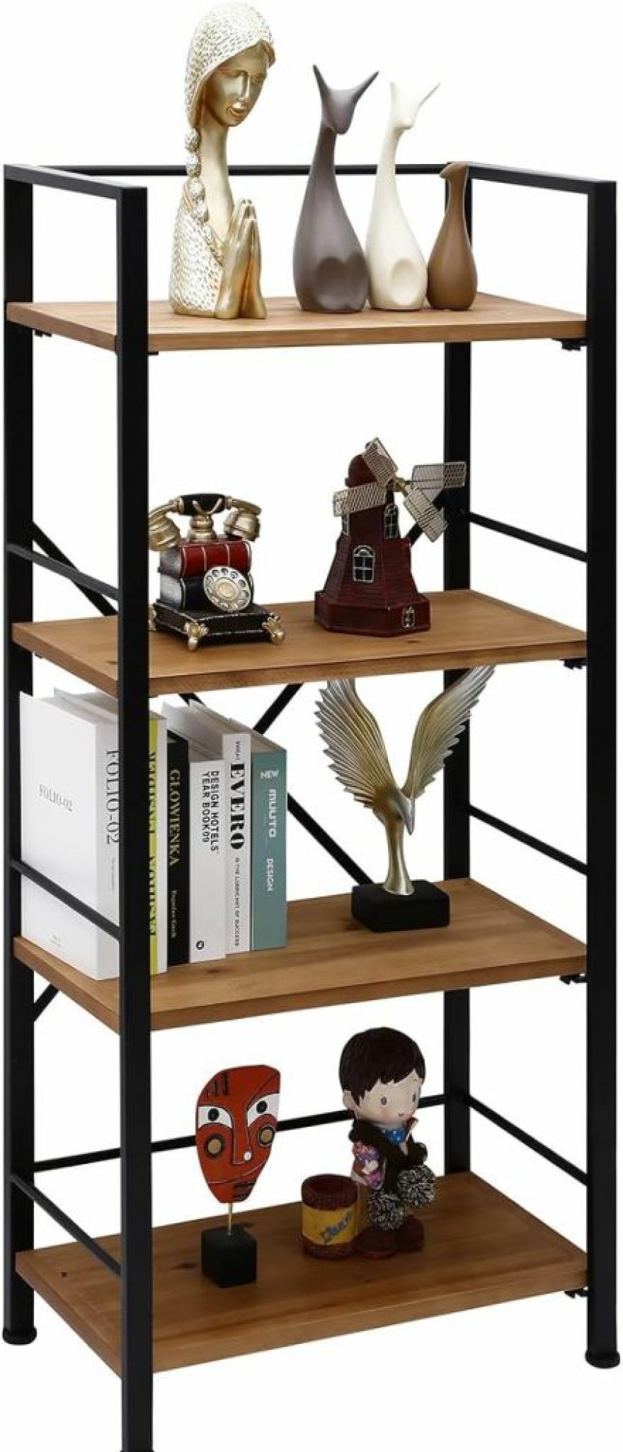 Crofy | Crofy Rustic Bookshelf, 3 Tier Real Wood Bookshelf, Metal Book Shelf For Storage, Bookcase For Office Organization And Storage, 12.6 D X 23.62 W X 36.61 H Inches, Black