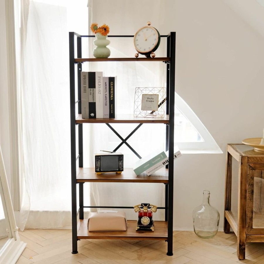 Crofy | Crofy Rustic Bookshelf, 3 Tier Real Wood Bookshelf, Metal Book Shelf For Storage, Bookcase For Office Organization And Storage, 12.6 D X 23.62 W X 36.61 H Inches, Black