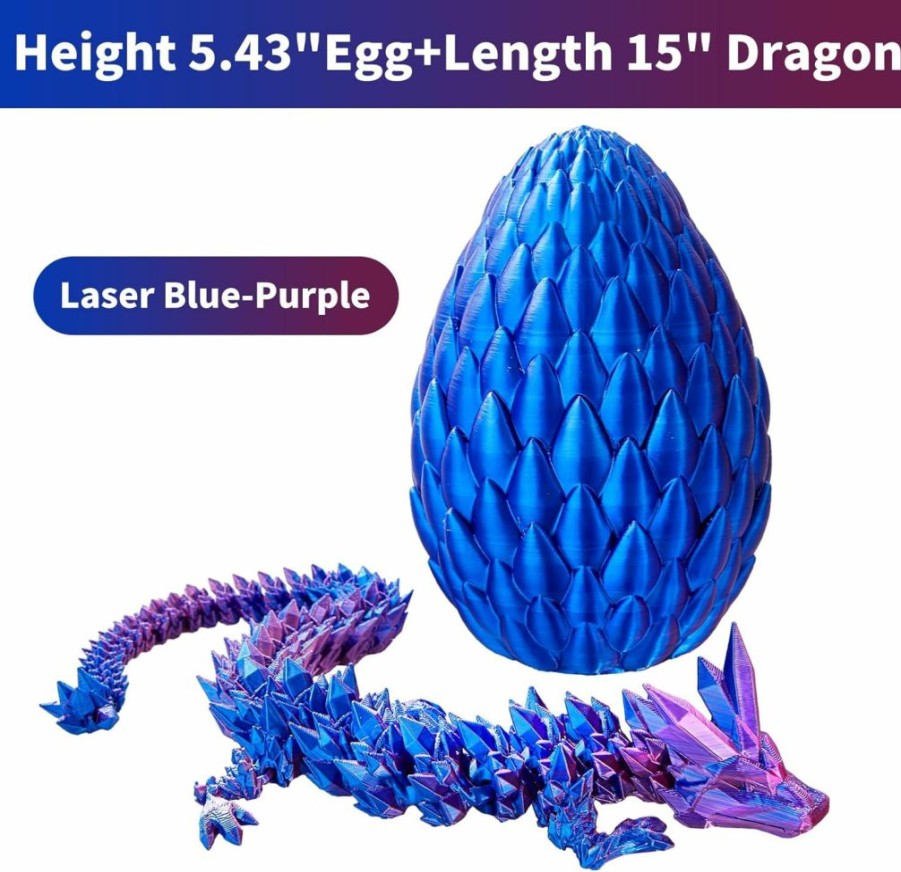 Generic | 3D Printed Dragon, 15Inch Articulated Dragon With A Egg, Adults Dragon Fidget Toy, Crystal Dragon Egg For Home Office Car Desk Decor Toys, Gift Given To Kids On Birthday(Red Yellow)