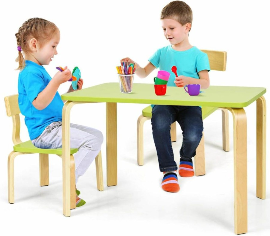 Costzon | Costzon Kids Table And Chair Set, Wood Table And Chairs For Toddlers Reading, Arts, Crafts, Homework, Snack Time, 3 Piece Furniture For Playroom Home School Classroom, Childrens Table And Chair, Green