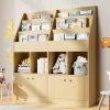 Cozy Castle | Cozy Castle Combination Kids Bookshelf, Kids Bookcase With 3 Tier Shelves, 4 Cubbies And 2 Cabinets, Multifunctional Toy Storage Organizer For Playroom, Oak