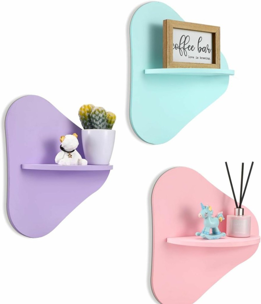 Tatuo | Tatuo 3 Pieces Wavy Floating Shelves Cute Cloud Shelves Daisy Flower Plant Wall Shelf Kawaii Danish Room Decor Funky Squiggle Wall Shelf Preppy Book Shelf For Wall(Pink, Bright Blue, Purple, Cute)