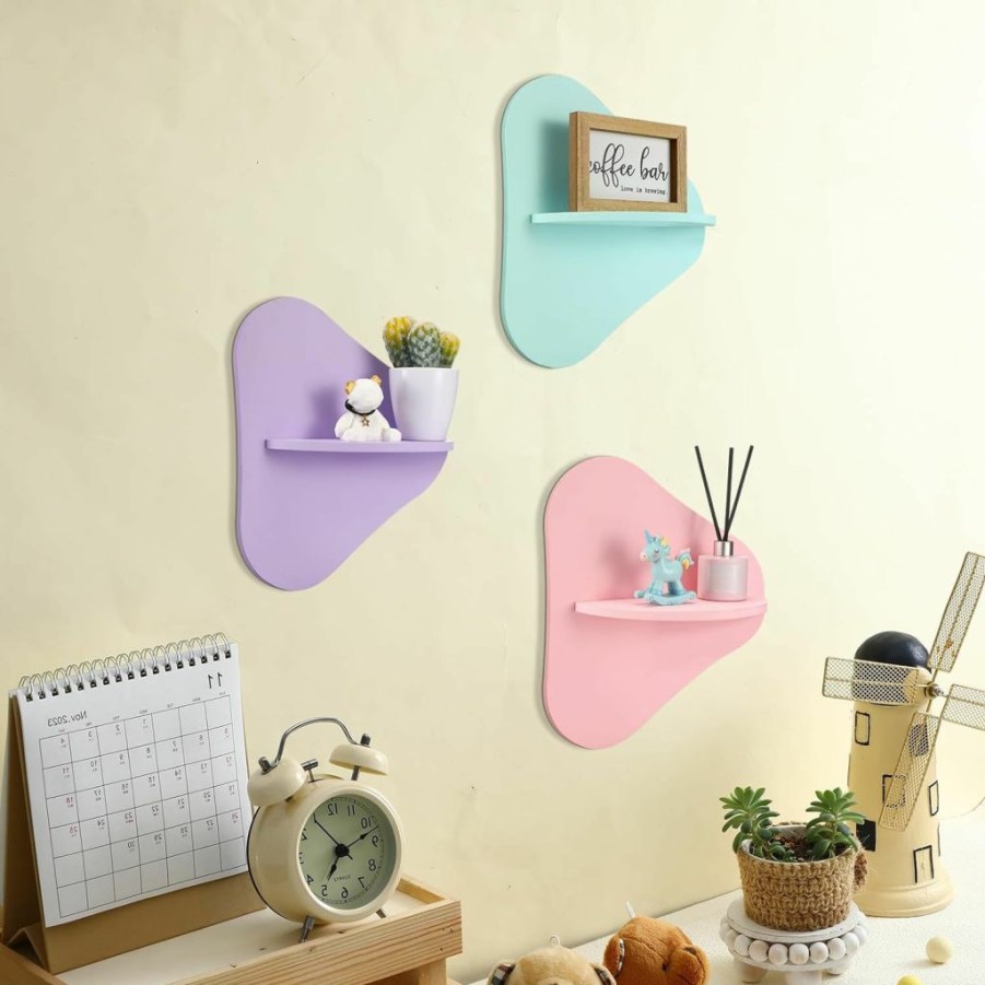 Tatuo | Tatuo 3 Pieces Wavy Floating Shelves Cute Cloud Shelves Daisy Flower Plant Wall Shelf Kawaii Danish Room Decor Funky Squiggle Wall Shelf Preppy Book Shelf For Wall(Pink, Bright Blue, Purple, Cute)