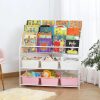 YEAKOO | Large Kids Bookshelf With 6 Storage Box,5 Tier Metal Kids Bookcases Children'S Toy Storage Rack, 6 Storage Drawer For Books Toys Storage, Book Unit Storage Shelf For Playroom, Bedroom, Study Room.