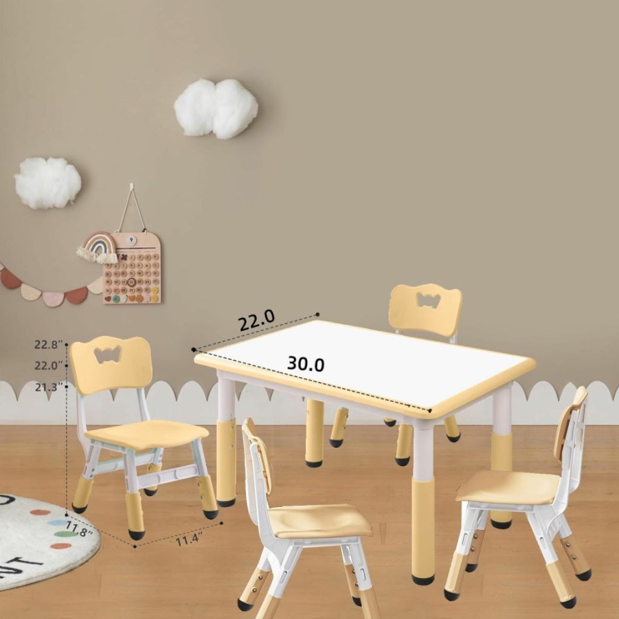 Tigasy | Kids Table And 4 Chairs Set,7Th Gear Height Adjustment,Easy To Clean Multi-Activity Children'S Table For Ages 2-12 In Classroom/Daycare/Home.