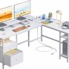 Furologee | Furologee White 66" L Shaped Desk With Power Outlet, Reversible Computer Desk With File Drawer & 2 Monitor Stands, Home Office Desk With Storage Shelves, Corner Desk For Gaming Writing