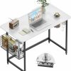 Pamray | Pamray 47'' Rounded Corner Home Office Desk With Thickened Bottom Crossbar And Cable Trough & Cable Management Simple Computer Desk For Work And Gaming, Black