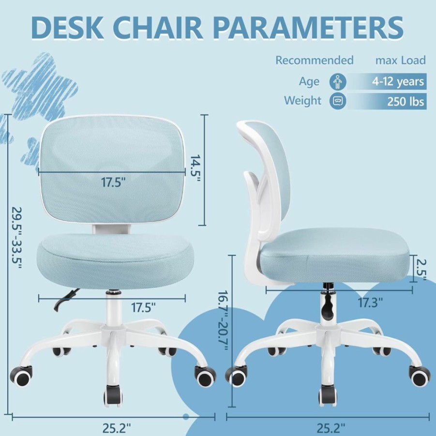 Primy | Primy Kids Desk Chair, Pink Study Chair For Boys Girls With Height Adjustable, Swivel Mesh Task Student Chairs For 4-12, Growing Teen Office Chair For Home/School/Office (Light Teal)