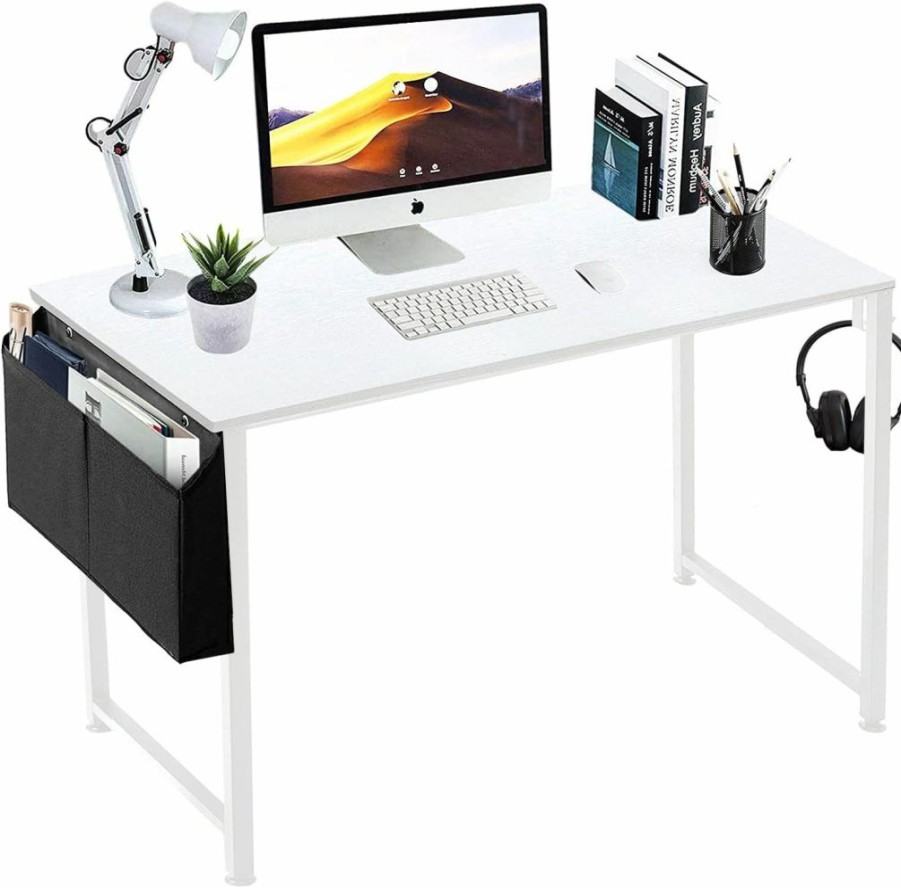 Lufeiya | Lufeiya White Computer Desk For Bedroom - 40 Inch Simple Modern Study Table Kid Girls Student Home Office Writing Desk, White