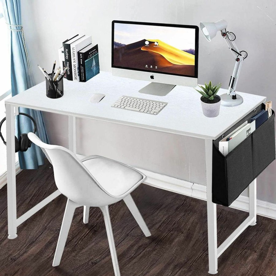 Lufeiya | Lufeiya White Computer Desk For Bedroom - 40 Inch Simple Modern Study Table Kid Girls Student Home Office Writing Desk, White