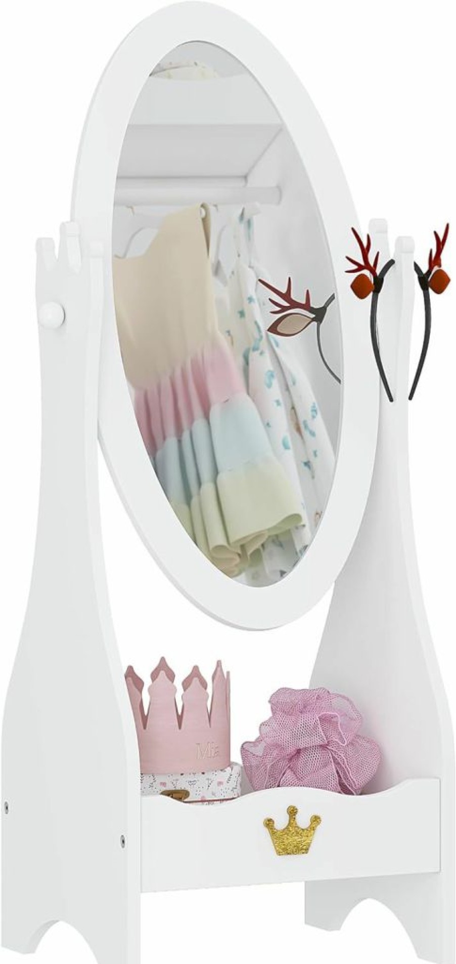 UTEX | Utex Kids Full Length Mirror, Kids Free-Standing Dressing Mirror With Adjustable Viewed, Wooden Mirror With Storage For 3-7 Years Old, White