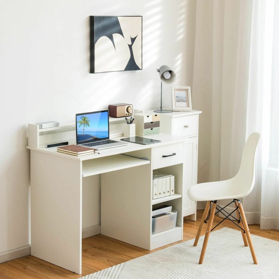 Tangkula | Tangkula Computer Desk With Drawer & Keyboard Tray, 22 Inch Wide Modern Study Writing Desk With Desktop Hutch & Storage Shelves, Home Office Desk For Kids, Wood Pc Laptop Desk, Desk For Bedroom