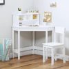 UTEX | Utex Kids Desk,Wooden Study Desk With Chair For Children,Writing Desk With Storage And Hutch For Home School Use,White