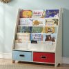 SEIRIONE | Seirione Kids Book Rack, 4 Sling Bookshelf, 2 Storage Boxes And Toys Organizer Shelves, Beige