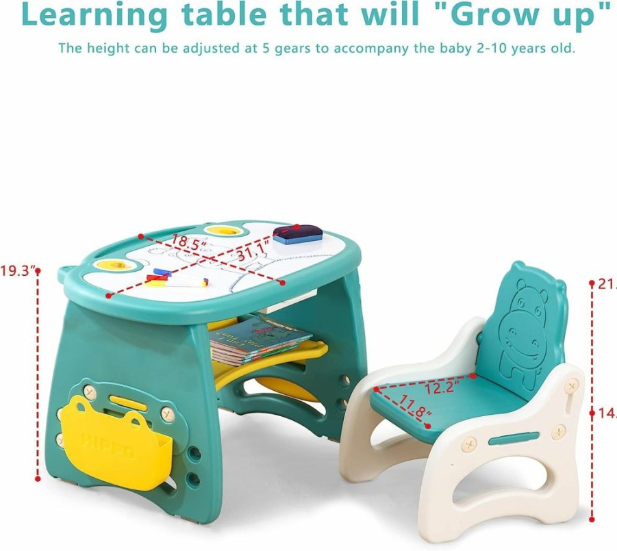 WHY TOYS | Why Toys Kids Table And Chair Set The Table Can Be Graffiti And The Height Can Be Raised And Lowered For Children Age 2-10 The Order Includes Watercolor Pen And Blackboard Eraser