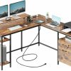 SUPERJARE | Superjare Reversible Computer Desk With Power Outlets & File Cabinet, L Shaped Desk With Monitor Stand & Storage Shelves, Corner Desk Home Office Desk, Rustic Brown