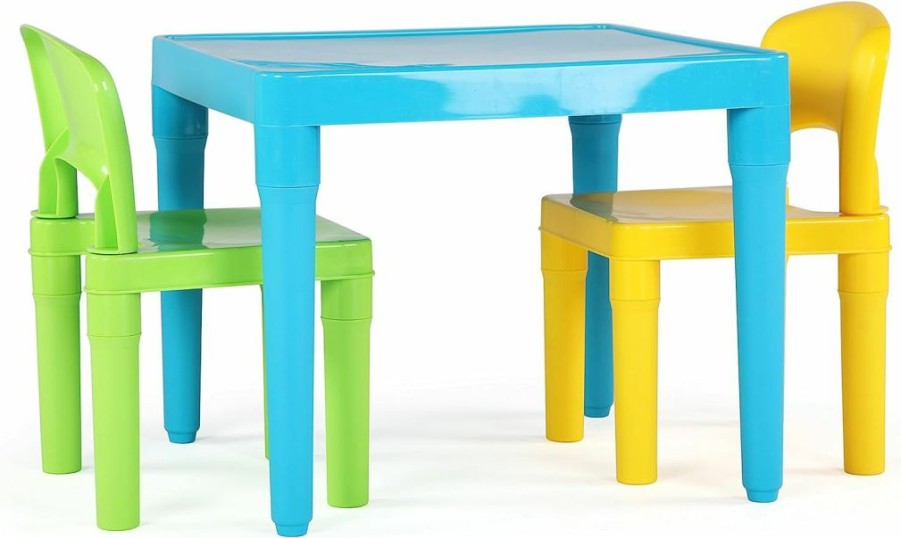 Humble Crew | Humble Crew, Aqua Table & Green/Yellow Kids Lightweight Plastic Table And 2 Chairs Set, Square, Toddler