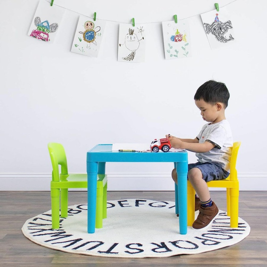 Humble Crew | Humble Crew, Aqua Table & Green/Yellow Kids Lightweight Plastic Table And 2 Chairs Set, Square, Toddler