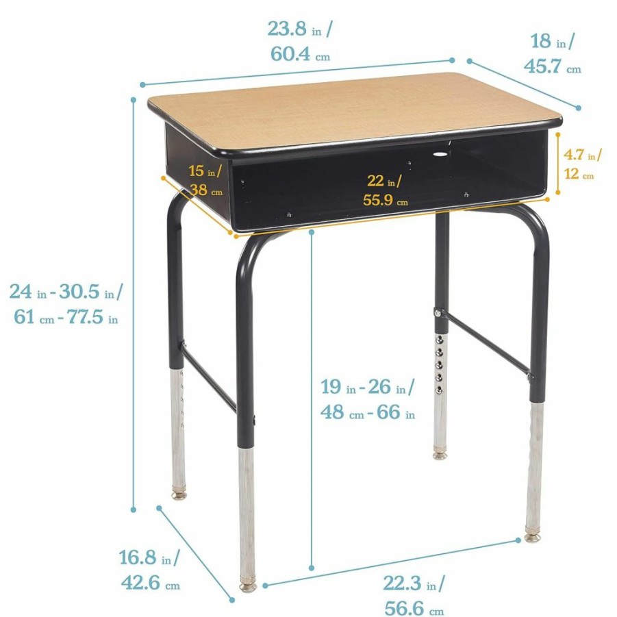 ECR4Kids | Ecr4Kids Elr-24103F-Mp Open Front Desk With Metal Storage Book Box, Adjustable, Classroom Furniture, Maple/Black